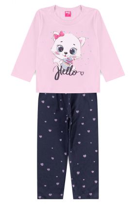 Pijama Infantil Gatinho Rosa- Mafi Kids