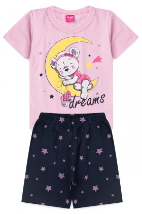 Pijama Infantil Ursinho Rosa - Mafi Kids