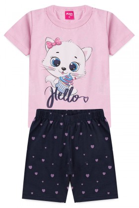 Pijama Infantil Gatinho Rosa - Mafi Kids