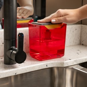 Dispenser Porta Detergente Premium Translúcido 500ml Vermelho