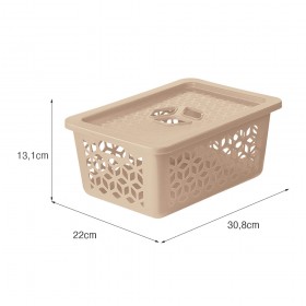 Cesto Organizador M com Tampa 5 Litros Cappuccino